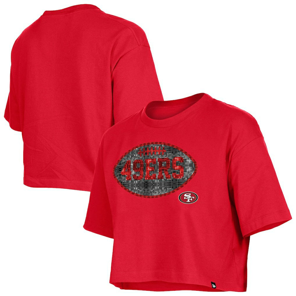 San Francisco 49ers New Era Girl's Flip Sequin Boxy T-Shirt Scarlet - NFL