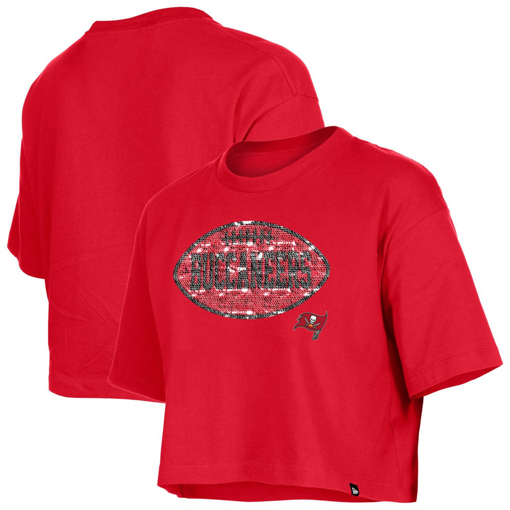 Tampa Bay Buccaneers New Era Girl's Flip Sequin Boxy T-Shirt Red - NFL
