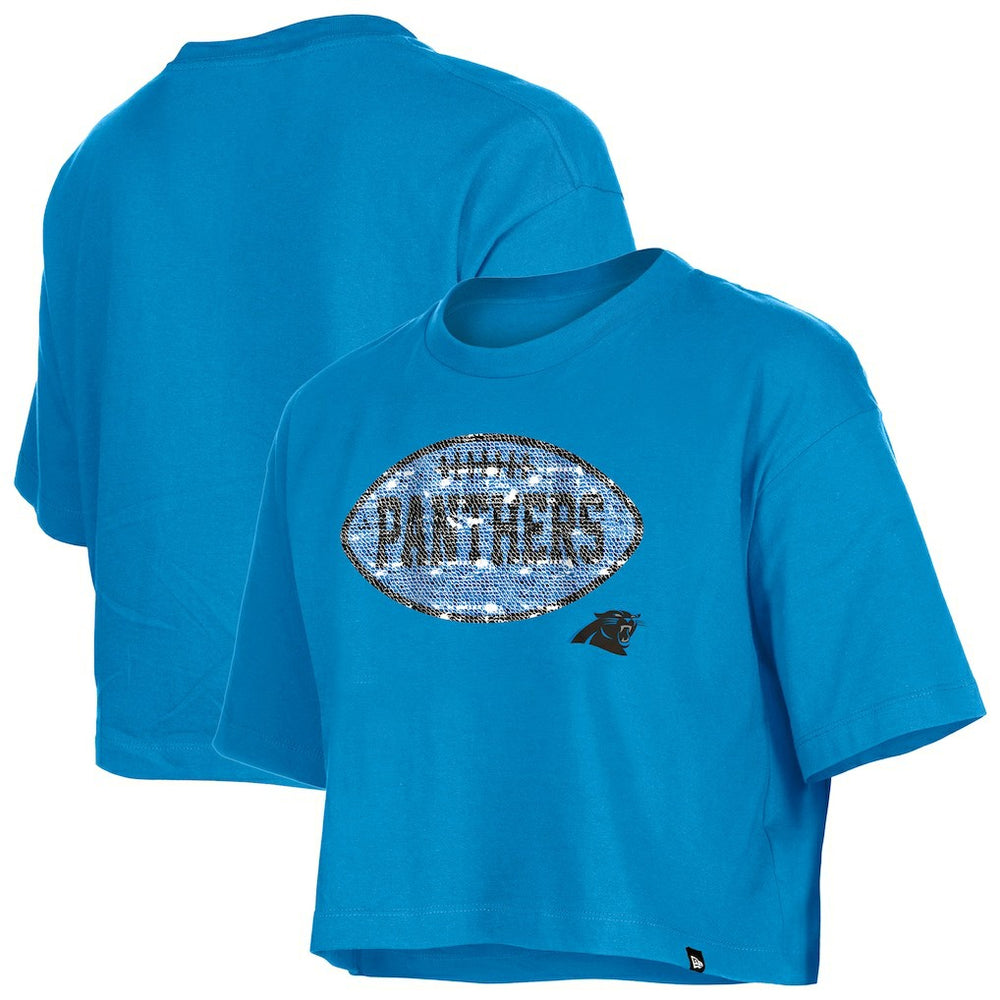 Carolina Panthers New Era Girl's Flip Sequin Boxy T-Shirt Blue - NFL