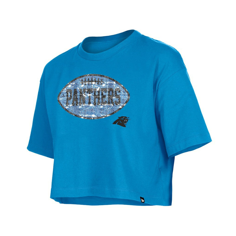 Carolina Panthers New Era Girl's Flip Sequin Boxy T-Shirt Blue - NFL
