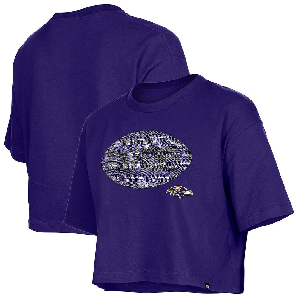 Baltimore Ravens New Era Girl's Flip Sequin Boxy T-Shirt Purple - NFL