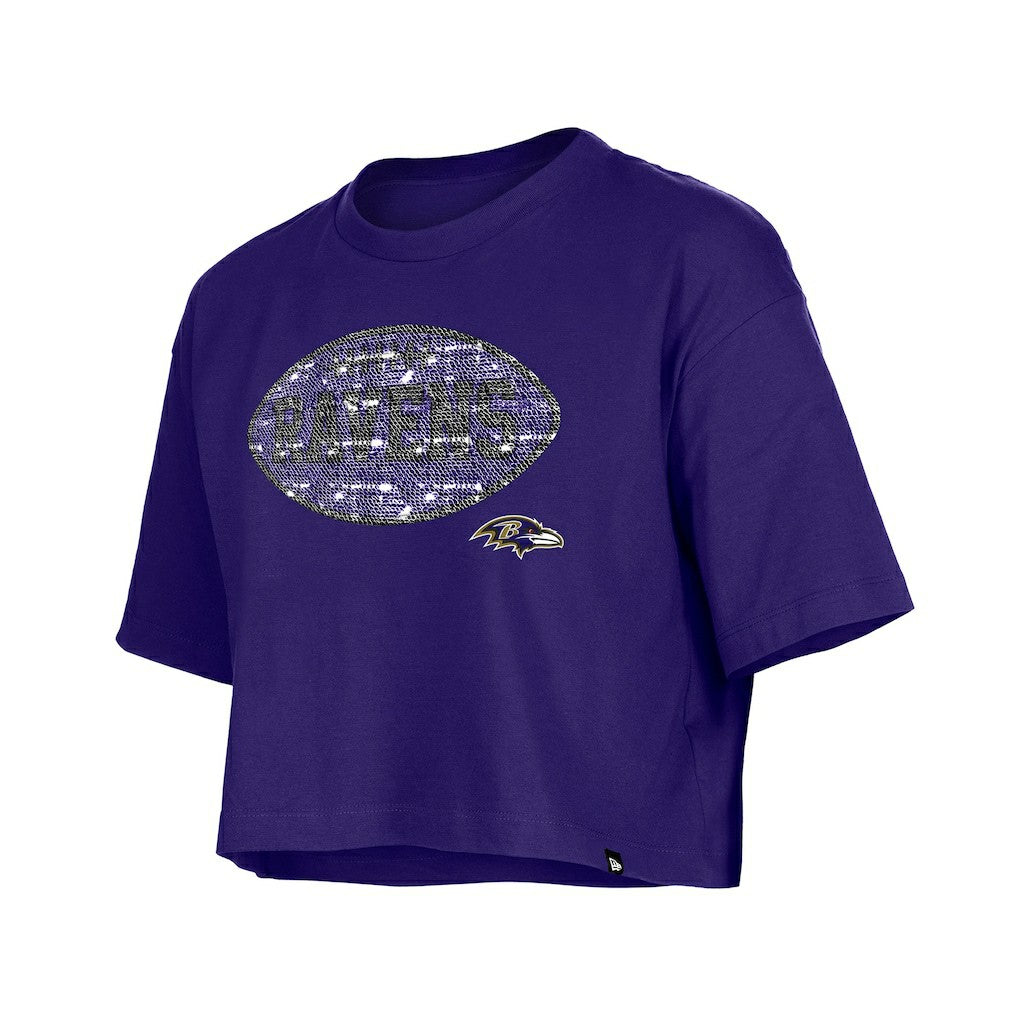 Baltimore Ravens New Era Girl's Flip Sequin Boxy T-Shirt Purple - NFL