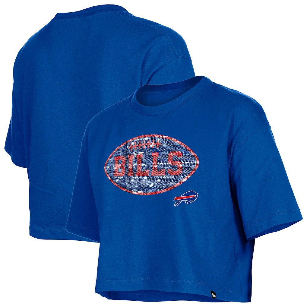 Buffalo Bills New Era Girl's Flip Sequin Boxy T-Shirt Royal - NFL
