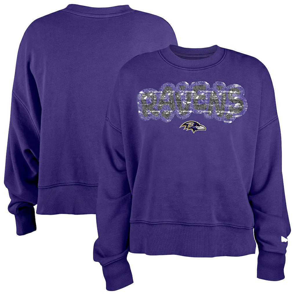 Baltimore Ravens New Era Girl's Flip Sequin Sweatshirt Purple - NFL