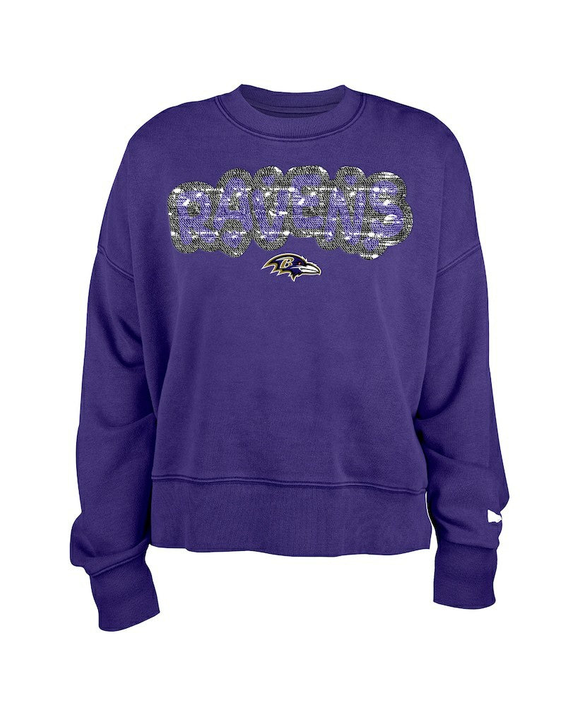 Baltimore Ravens New Era Girl's Flip Sequin Sweatshirt Purple - NFL
