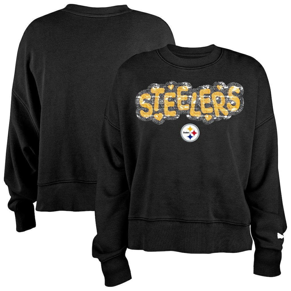 Pittsburgh Steelers New Era Girl's Flip Sequin Sweatshirt Black - NFL