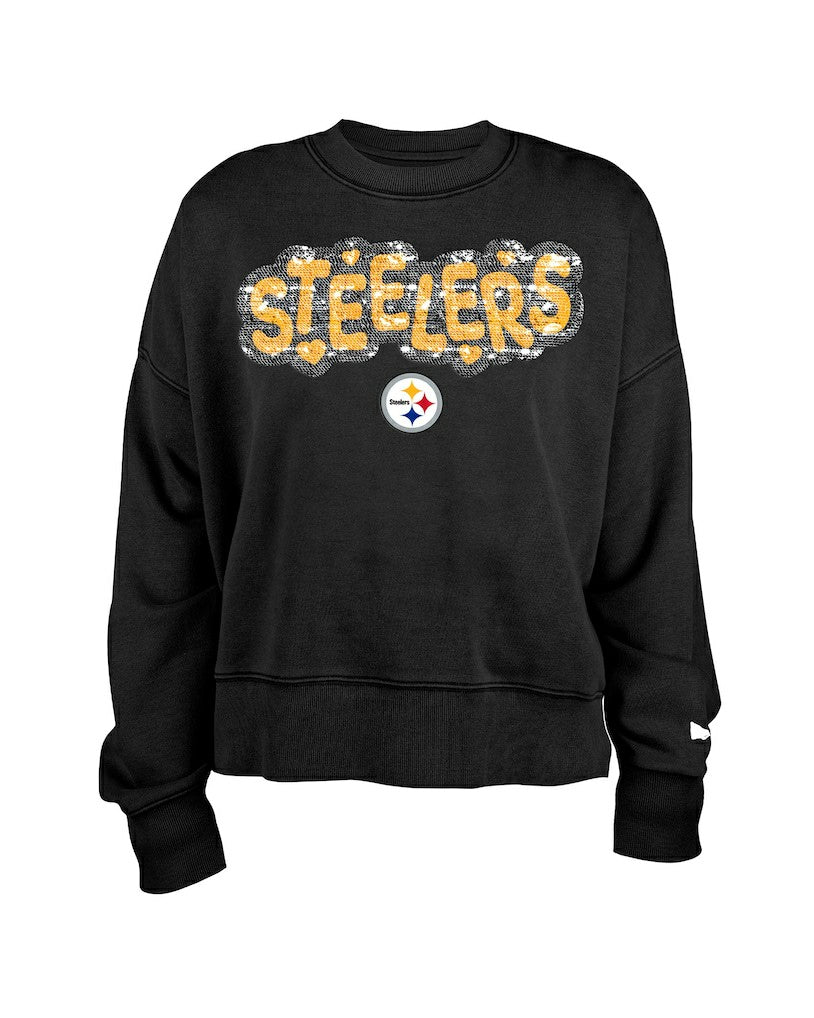 Pittsburgh Steelers New Era Girl's Flip Sequin Sweatshirt Black - NFL