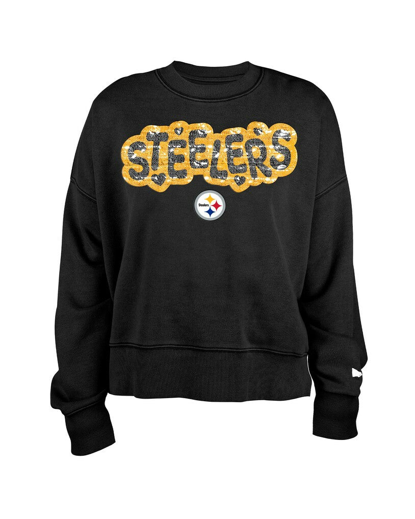 Pittsburgh Steelers New Era Girl's Flip Sequin Sweatshirt Black - NFL