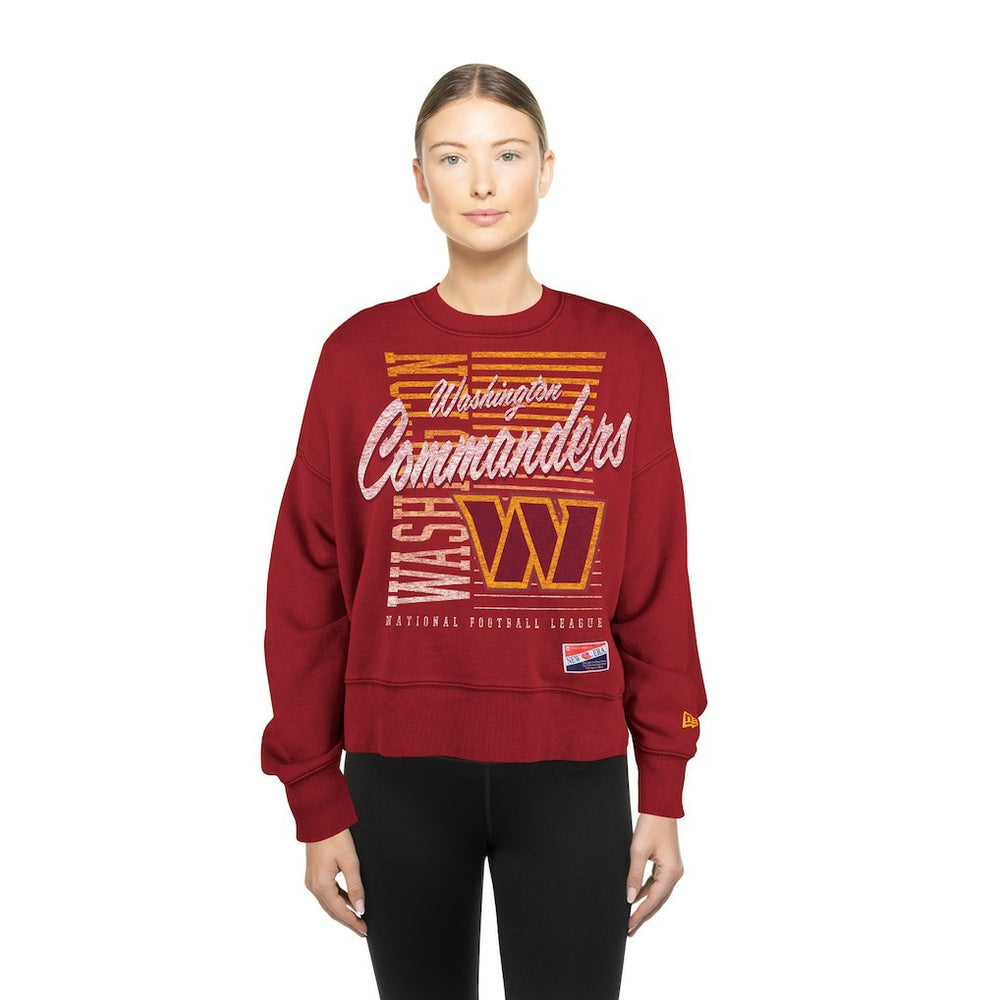 Washington Commanders New Era Women's Oversized Throwback Mineral Wash Crew Neck Sweatshirt Black - NFL