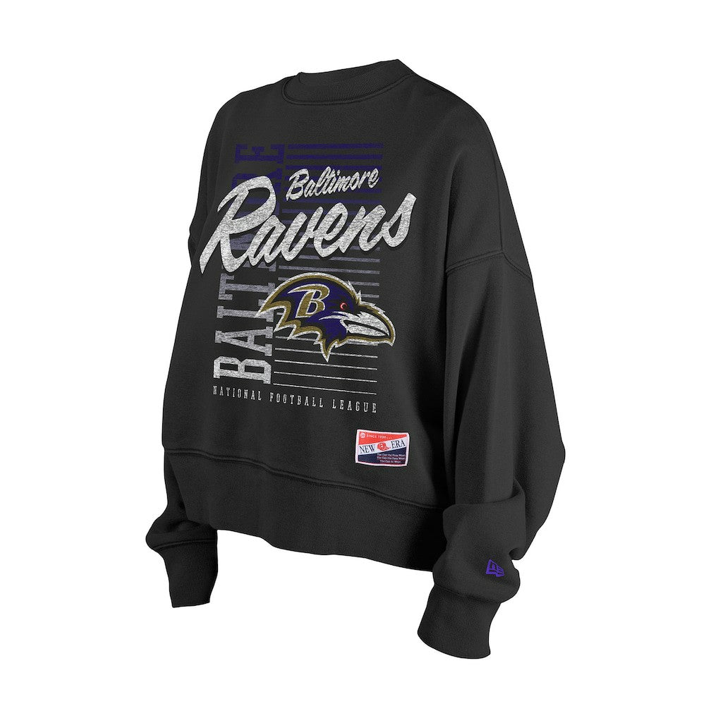 Baltimore Ravens New Era Women's Oversized Throwback Mineral Wash Crew Neck Sweatshirt Black - NFL
