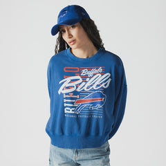 Buffalo Bills New Era Women's Oversized Throwback Mineral Wash Crew Neck Sweatshirt Royal - NFL