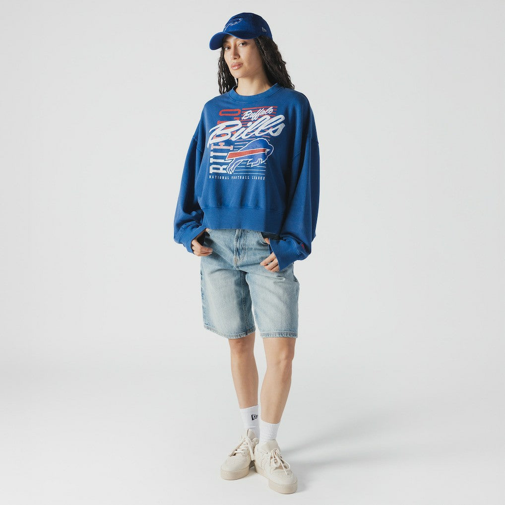 Buffalo Bills New Era Women's Oversized Throwback Mineral Wash Crew Neck Sweatshirt Royal - NFL
