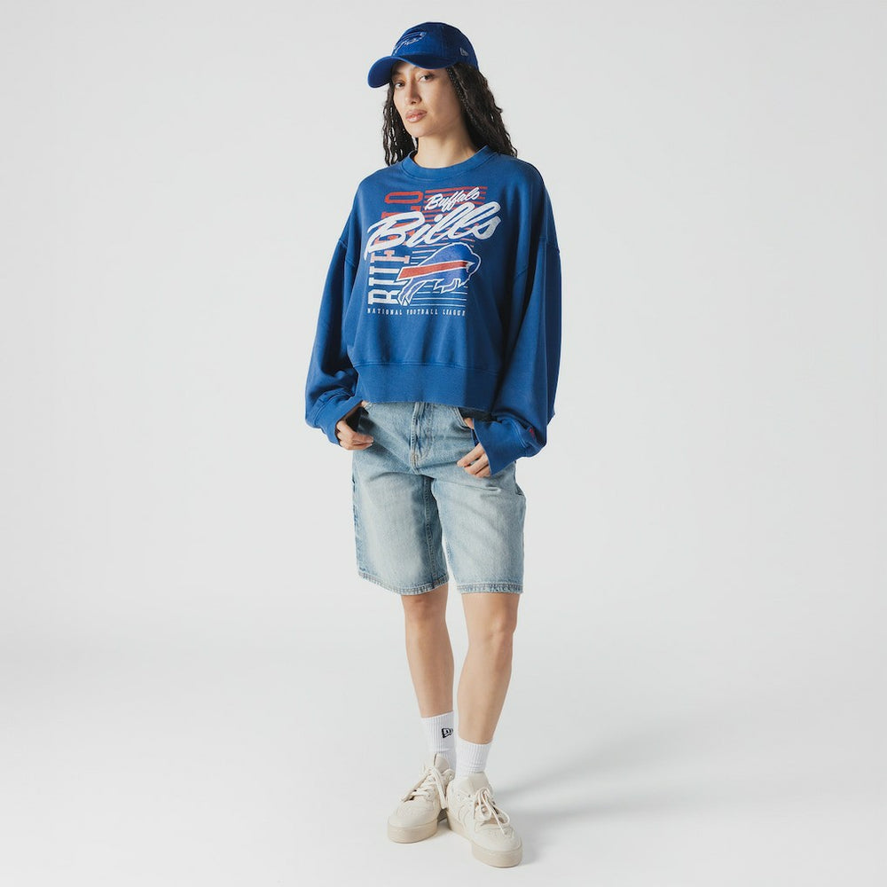 Buffalo Bills New Era Women's Oversized Throwback Mineral Wash Crew Neck Sweatshirt Royal - NFL