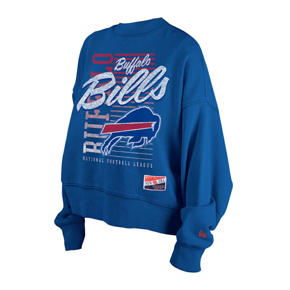 Buffalo Bills New Era Women's Oversized Throwback Mineral Wash Crew Neck Sweatshirt Royal - NFL