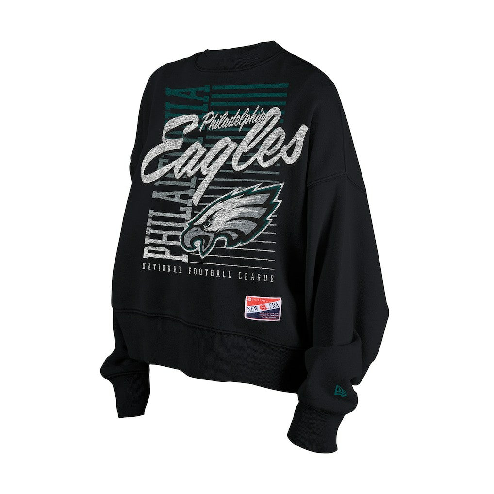 Philadelphia Eagles New Era Women's Oversized Throwback Mineral Wash Crew Neck Sweatshirt Black - NFL