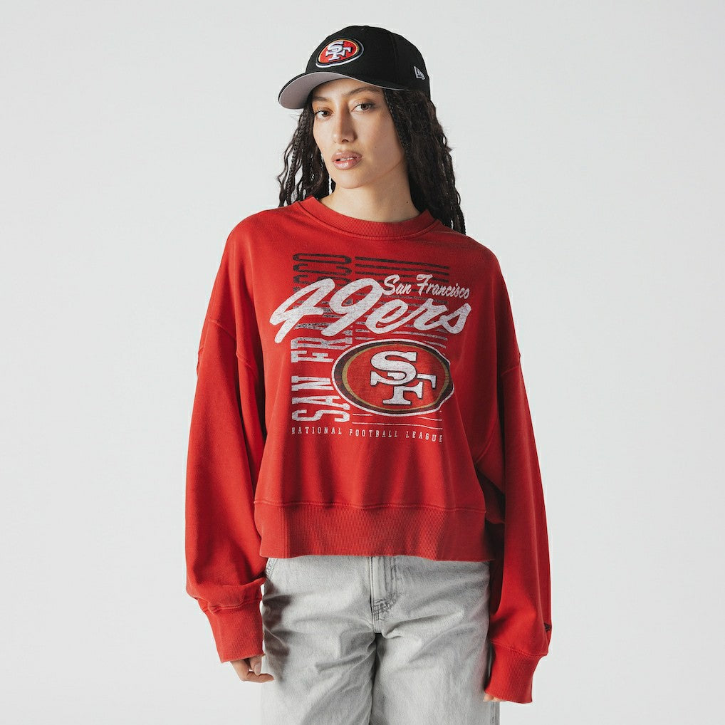 San Francisco 49ers New Era Women's Oversized Throwback Mineral Wash Crew Neck Sweatshirt Scarlet - NFL