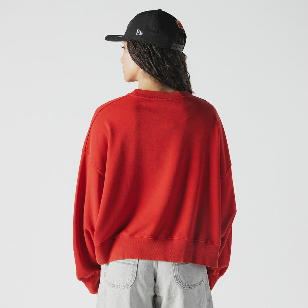 San Francisco 49ers New Era Women's Oversized Throwback Mineral Wash Crew Neck Sweatshirt Scarlet - NFL