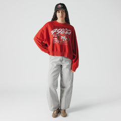 San Francisco 49ers New Era Women's Oversized Throwback Mineral Wash Crew Neck Sweatshirt Scarlet - NFL