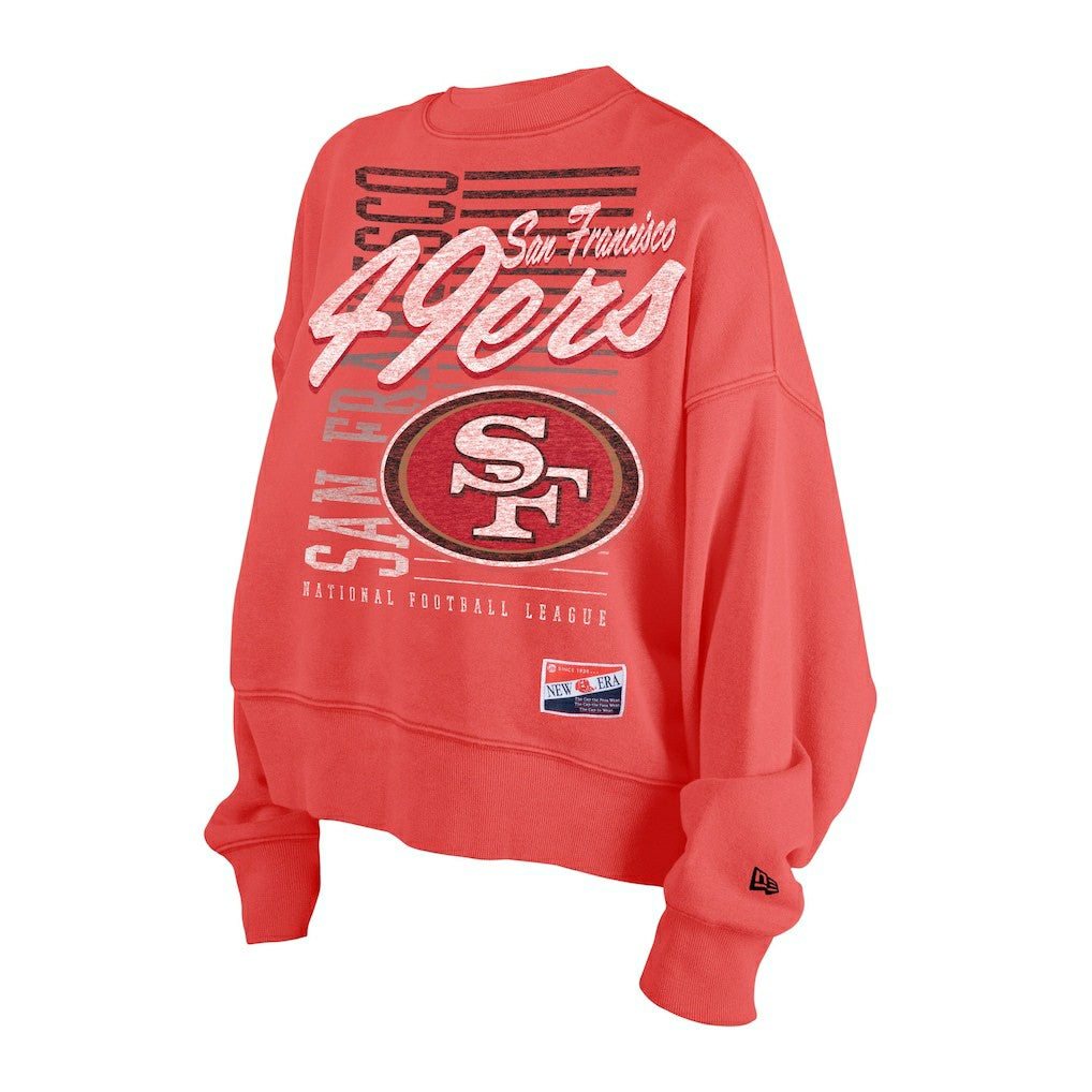San Francisco 49ers New Era Women's Oversized Throwback Mineral Wash Crew Neck Sweatshirt Scarlet - NFL