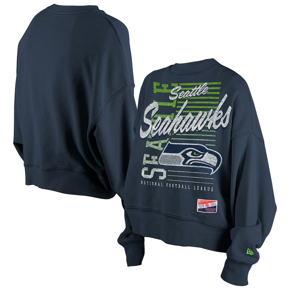 Seattle Seahawks New Era Women's Oversized Throwback Mineral Wash Crew Neck Sweatshirt College Navy - NFL