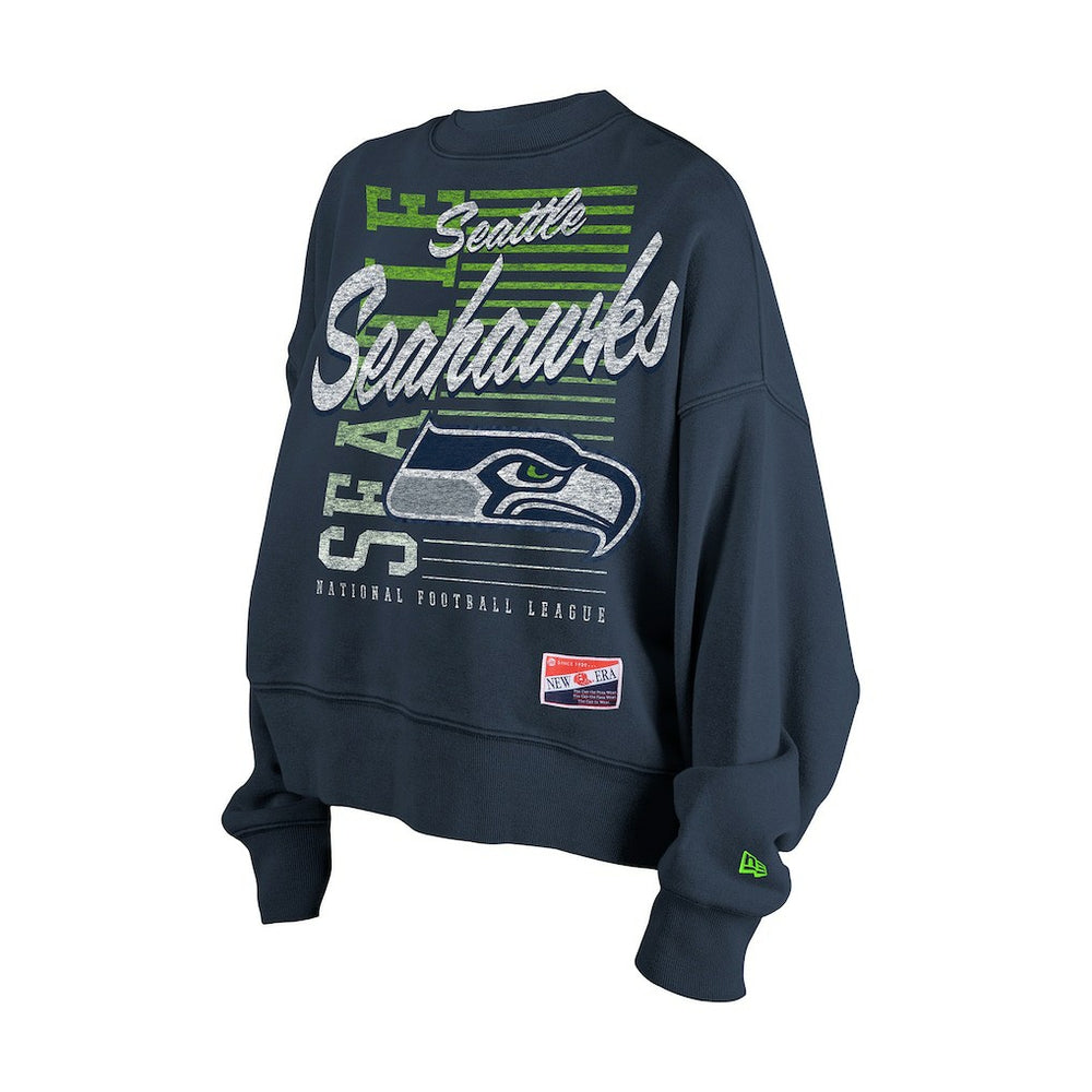 Seattle Seahawks New Era Women's Oversized Throwback Mineral Wash Crew Neck Sweatshirt College Navy - NFL