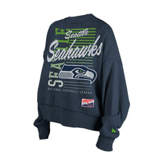 Seattle Seahawks New Era Women's Oversized Throwback Mineral Wash Crew Neck Sweatshirt College Navy - NFL