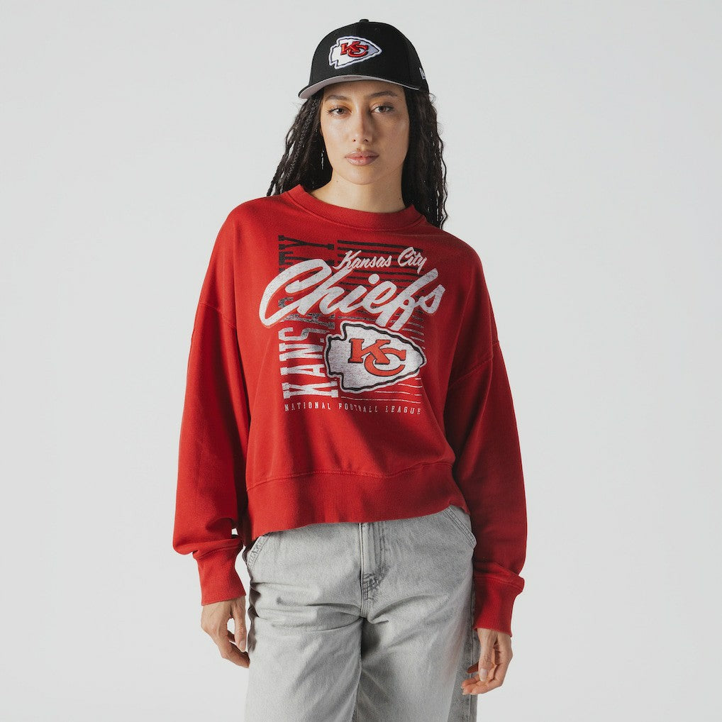 Kansas City Chiefs New Era Women's Oversized Throwback Mineral Wash Crew Neck Sweatshirt Red - NFL