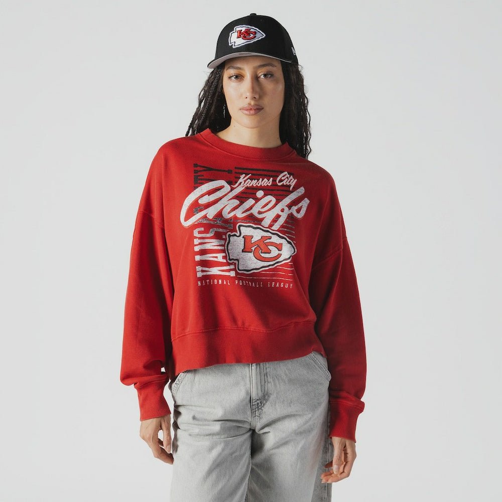 Kansas City Chiefs New Era Women's Oversized Throwback Mineral Wash Crew Neck Sweatshirt Red - NFL