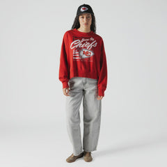 Kansas City Chiefs New Era Women's Oversized Throwback Mineral Wash Crew Neck Sweatshirt Red - NFL