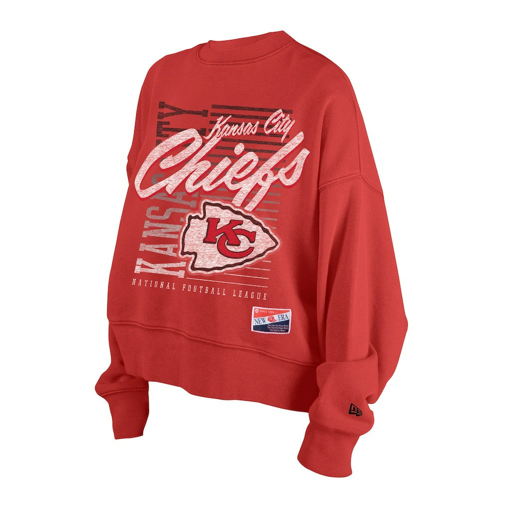 Kansas City Chiefs New Era Women's Oversized Throwback Mineral Wash Crew Neck Sweatshirt Red - NFL