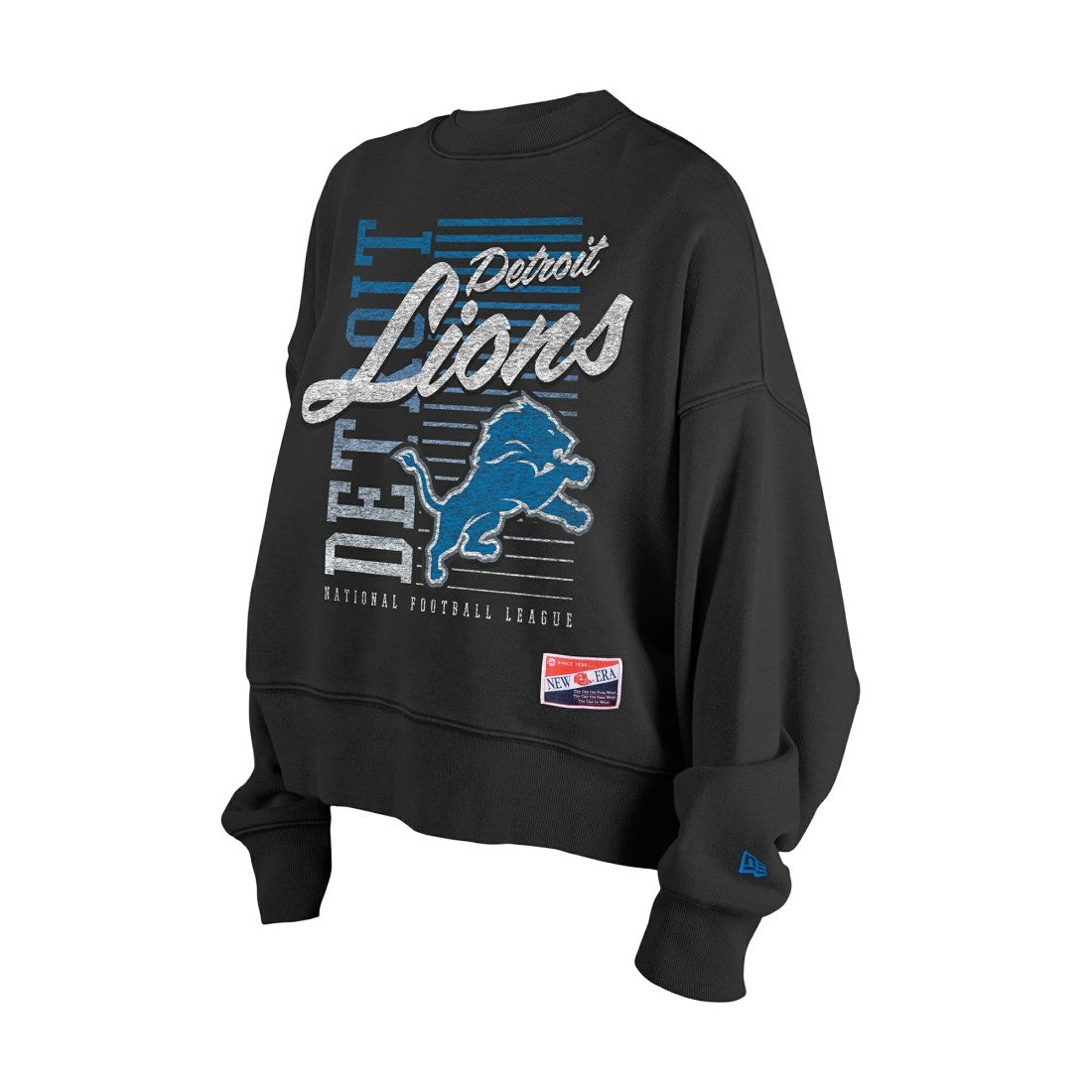 Detroit Lions New Era Women's Oversized Throwback Mineral Wash Crew Neck Sweatshirt Black - NFL
