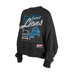 Detroit Lions New Era Women's Oversized Throwback Mineral Wash Crew Neck Sweatshirt Black - NFL