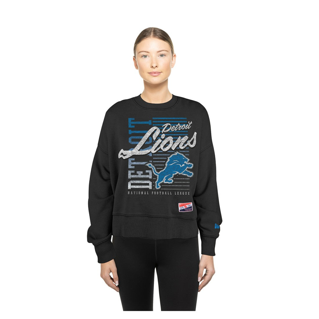 Detroit Lions New Era Women's Oversized Throwback Mineral Wash Crew Neck Sweatshirt Black - NFL