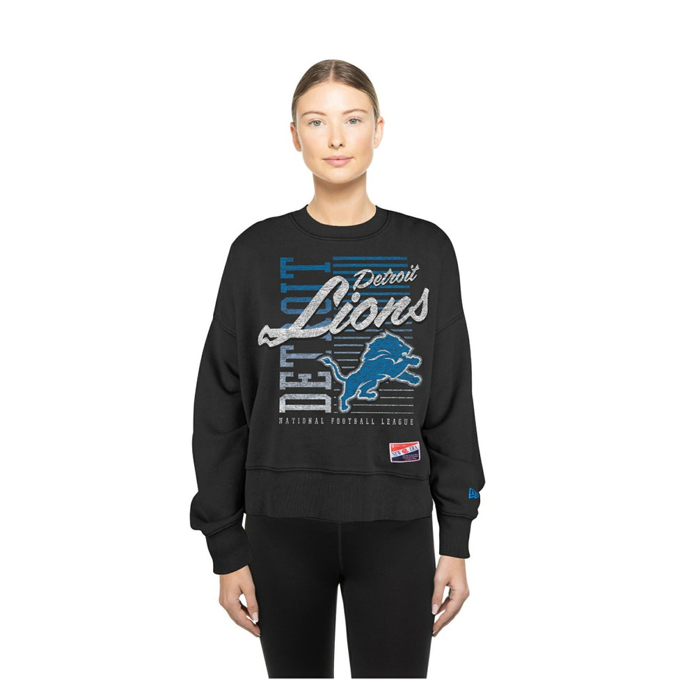Detroit Lions New Era Women's Oversized Throwback Mineral Wash Crew Neck Sweatshirt Black - NFL
