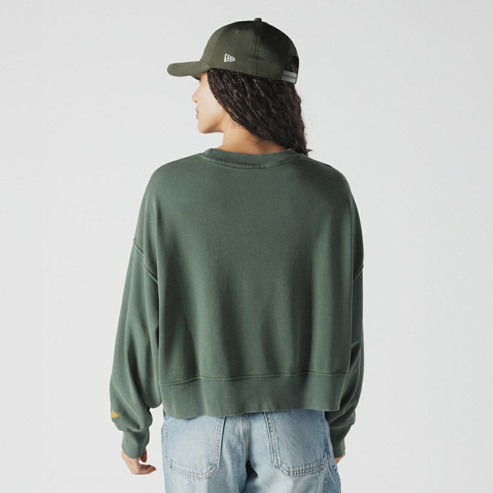 Green Bay Packers New Era Women's Oversized Throwback Mineral Wash Crew Neck Sweatshirt Green - NFL