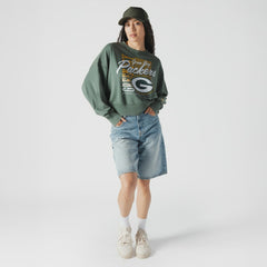 Green Bay Packers New Era Women's Oversized Throwback Mineral Wash Crew Neck Sweatshirt Green - NFL