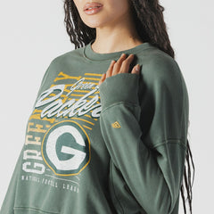 Green Bay Packers New Era Women's Oversized Throwback Mineral Wash Crew Neck Sweatshirt Green - NFL