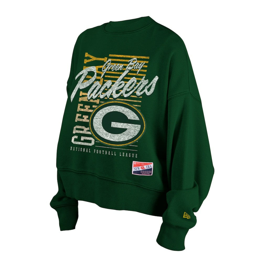 Green Bay Packers New Era Women's Oversized Throwback Mineral Wash Crew Neck Sweatshirt Green - NFL