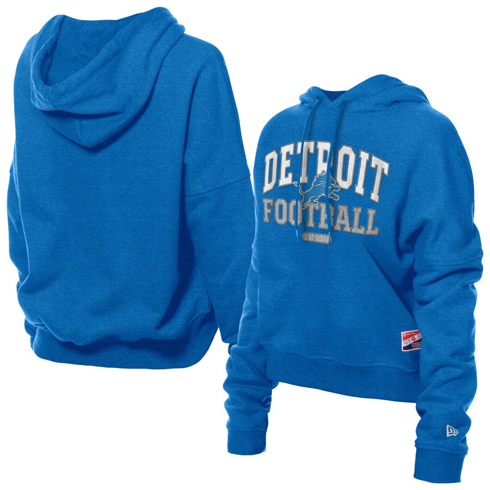 Detroit Lions New Era Women's Throwback Boxy Hoodie Sweatshirt Blue - NFL