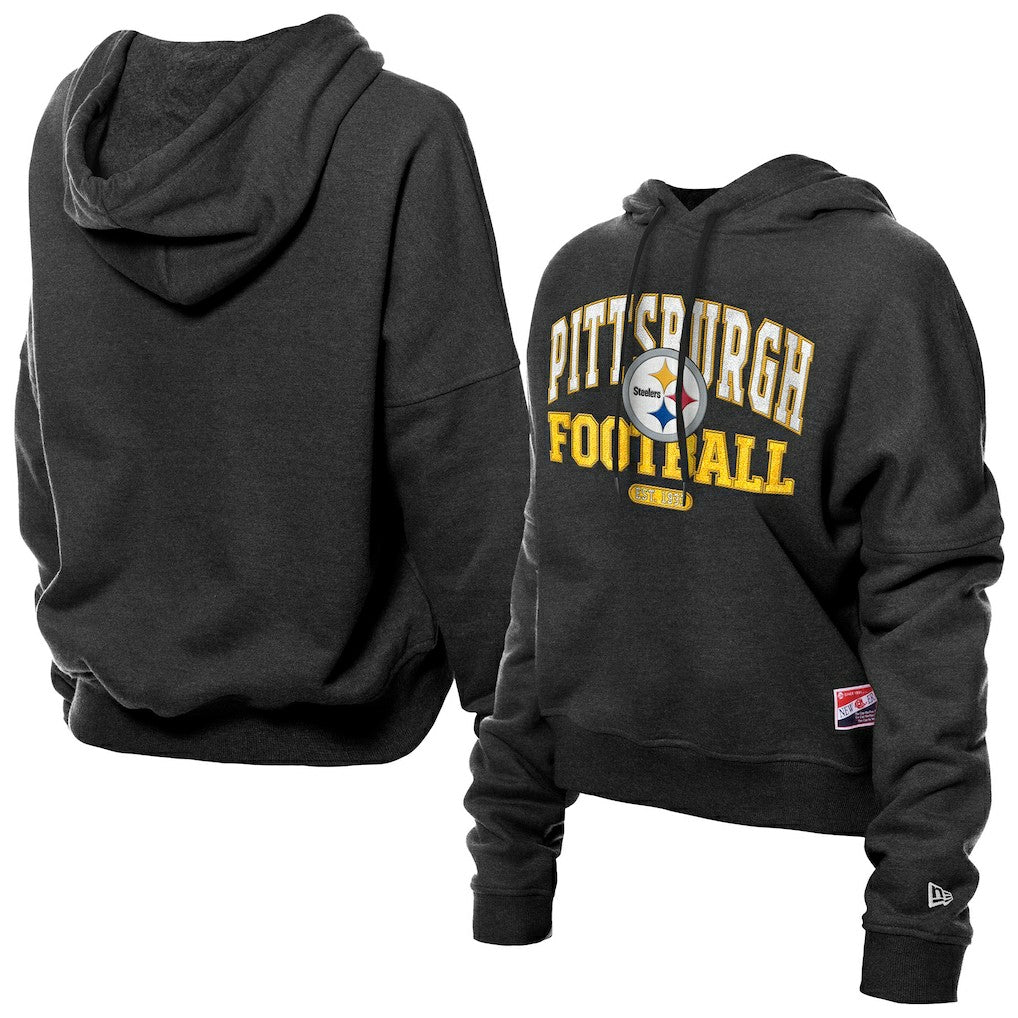Pittsburgh Steelers New Era Women's Throwback Boxy Hoodie Sweatshirt Black - NFL