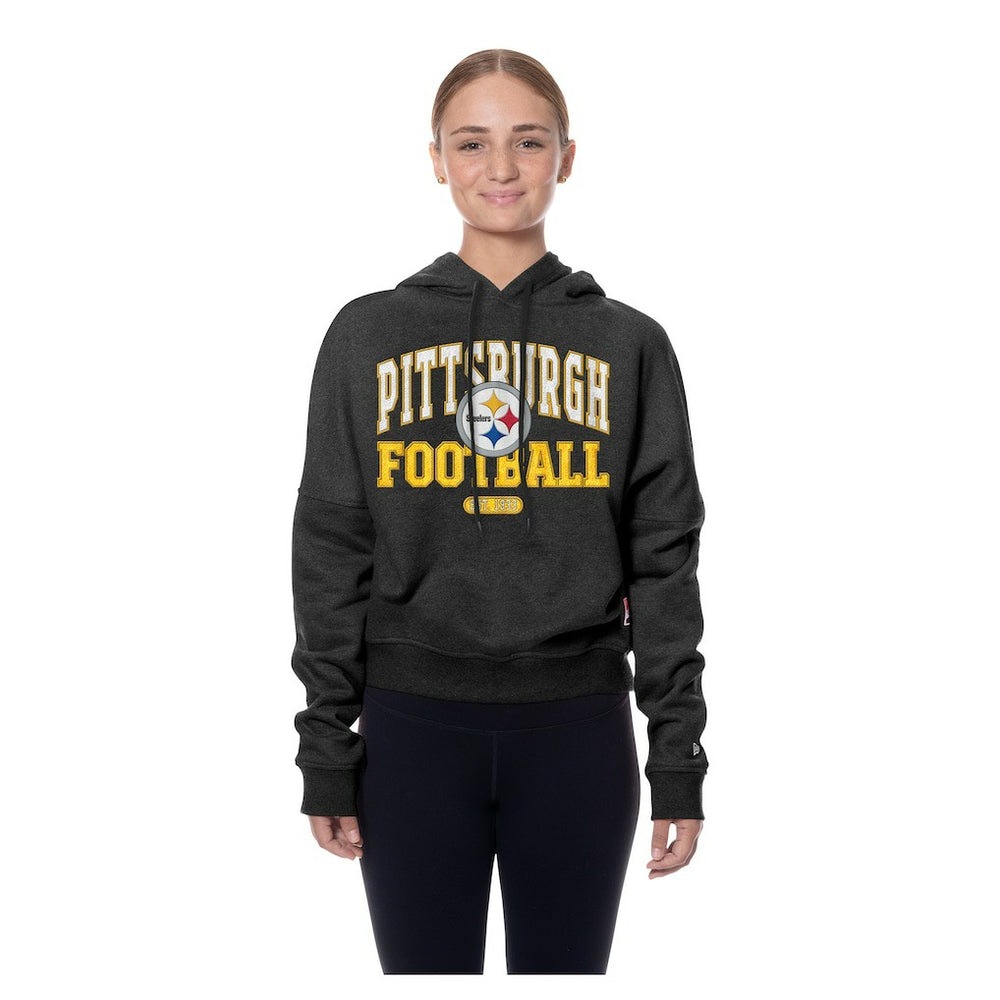 Pittsburgh Steelers New Era Women's Throwback Boxy Hoodie Sweatshirt Black - NFL