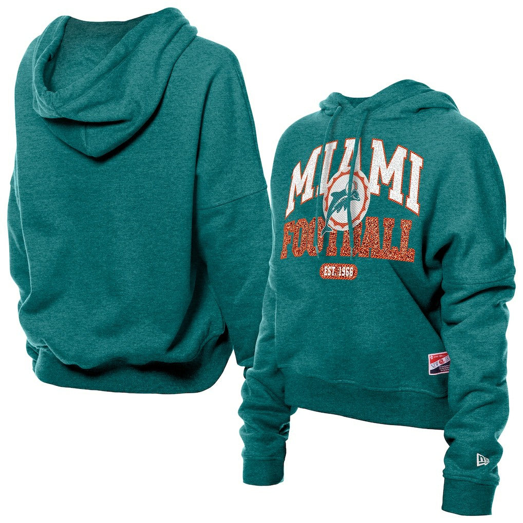 Miami Dolphins New Era Women's Throwback Boxy Hoodie Sweatshirt Aqua - NFL