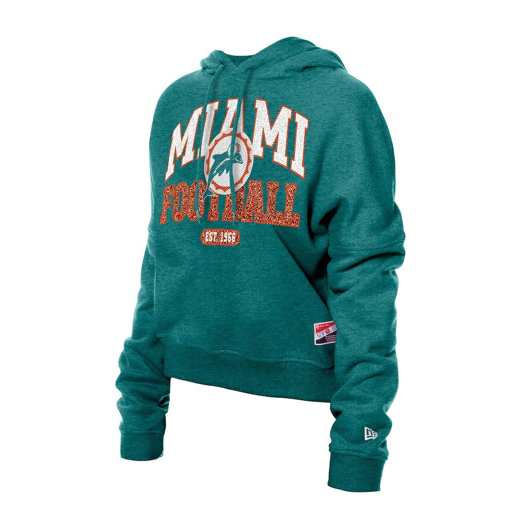 Miami Dolphins New Era Women's Throwback Boxy Hoodie Sweatshirt Aqua - NFL