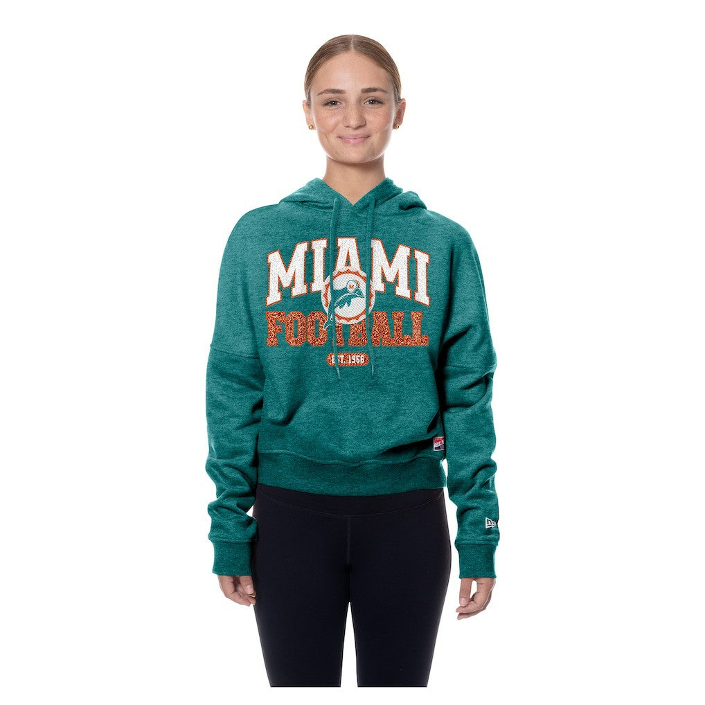 Miami Dolphins New Era Women's Throwback Boxy Hoodie Sweatshirt Aqua - NFL