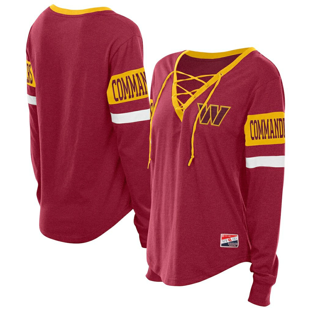 Washington Commanders New Era Women's Throwback Lace-Up Long-Sleeve T-Shirt Burgundy - NFL