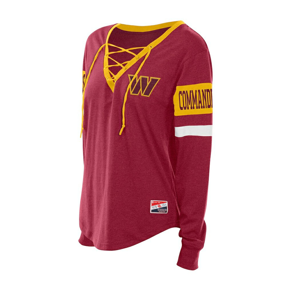 Washington Commanders New Era Women's Throwback Lace-Up Long-Sleeve T-Shirt Burgundy - NFL