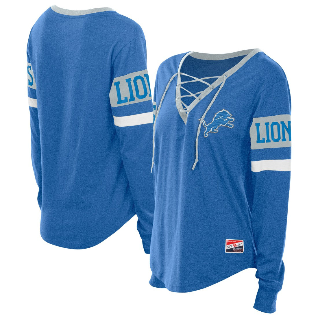 Detroit Lions New Era Women's Throwback Lace-Up Long-Sleeve T-Shirt Blue - NFL