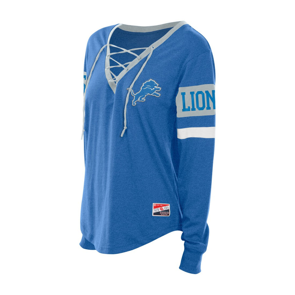 Detroit Lions New Era Women's Throwback Lace-Up Long-Sleeve T-Shirt Blue - NFL