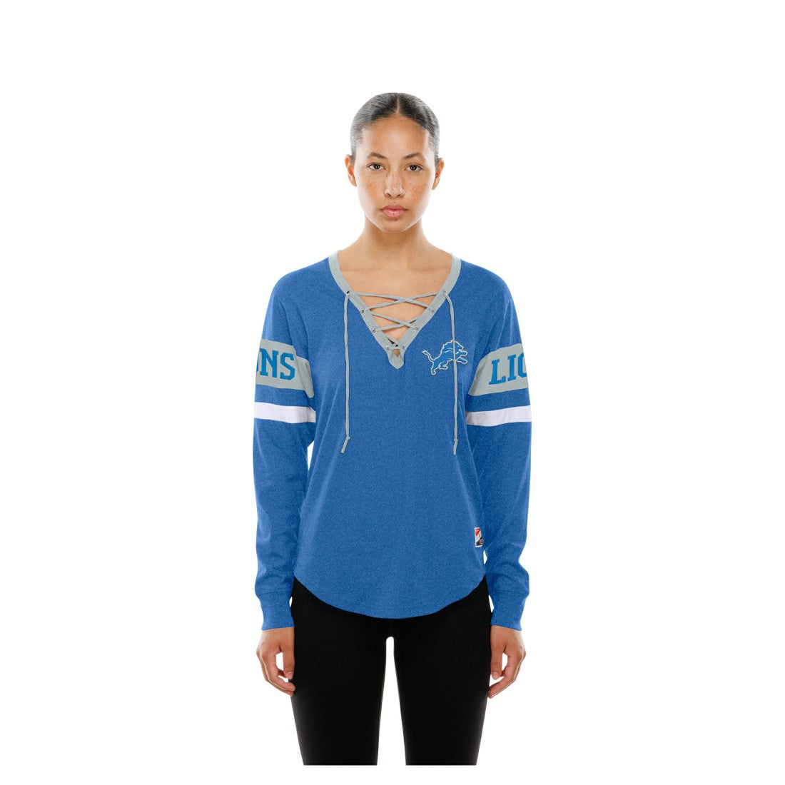 Detroit Lions New Era Women's Throwback Lace-Up Long-Sleeve T-Shirt Blue - NFL