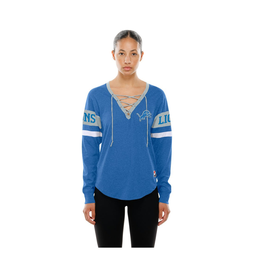 Detroit Lions New Era Women's Throwback Lace-Up Long-Sleeve T-Shirt Blue - NFL